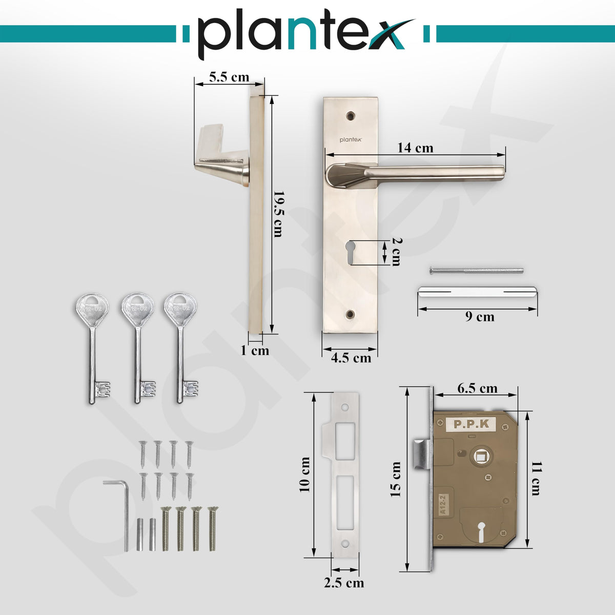 Plantex Heavy-Duty Door Lock Set - Main Door Lock Handle Set/ 6-Lever Lock Mechanism with 3 Years of Warranty/Mortise Lock with 3 Keys, Brass Lockbody (Matt)-3