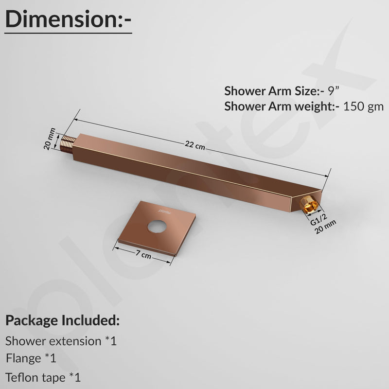 Plantex 9-Inch Shower Arm for Overhead Shower/Stainless Steel Shower Pipe/Wall Mount Bathroom Fitting with 1⁄2-Inch Thread - Pack of 1 (Rose Gold)-4