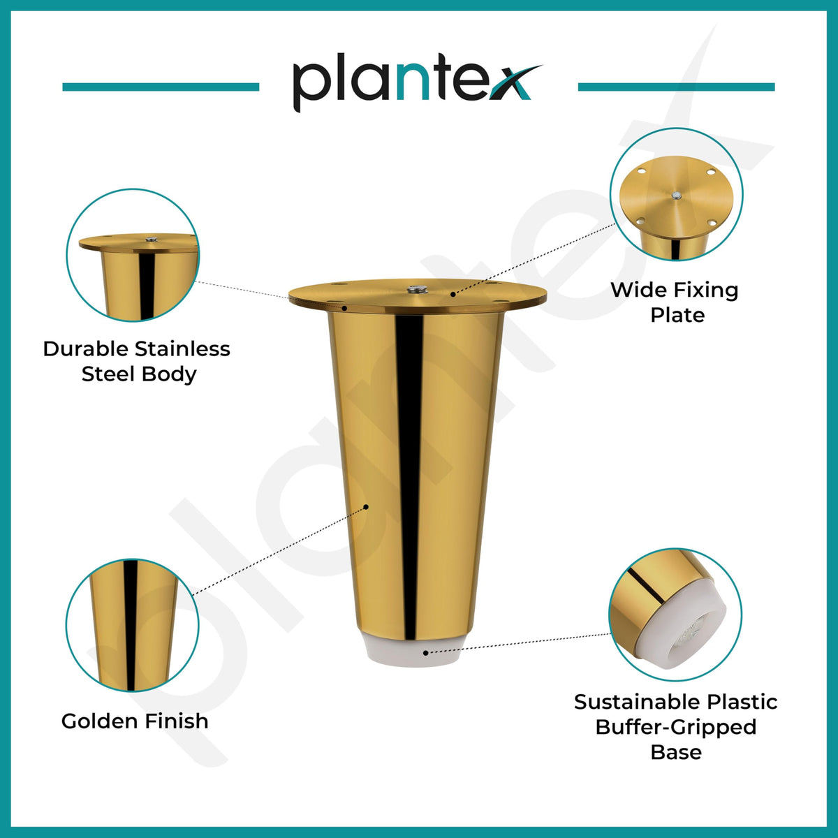 Plantex Heavy Duty Round 4 inch Spare Sofa Legs for Bed Furniture/Sofa Legs for Furniture Fitting/Table Legs/Sofa Leg Set of 2 pcs (Gold) (Model APS-DTS-53)-4