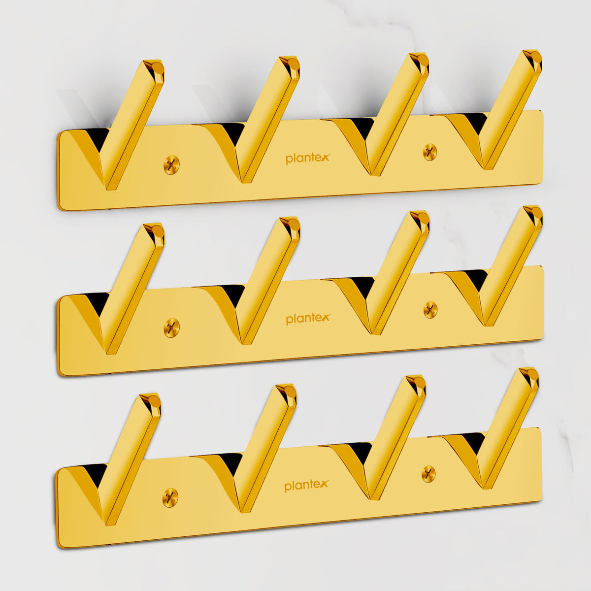 Plantex Wall Hooks for Hanging Cloth/Stainless Steel Towel Hangers/Bathroom Robe Hooks/Door Hangers/Square Wall Hook/Hook Rail for Hanging Keys - 4 Hooks (Pack of 3, PVD Gold)-1