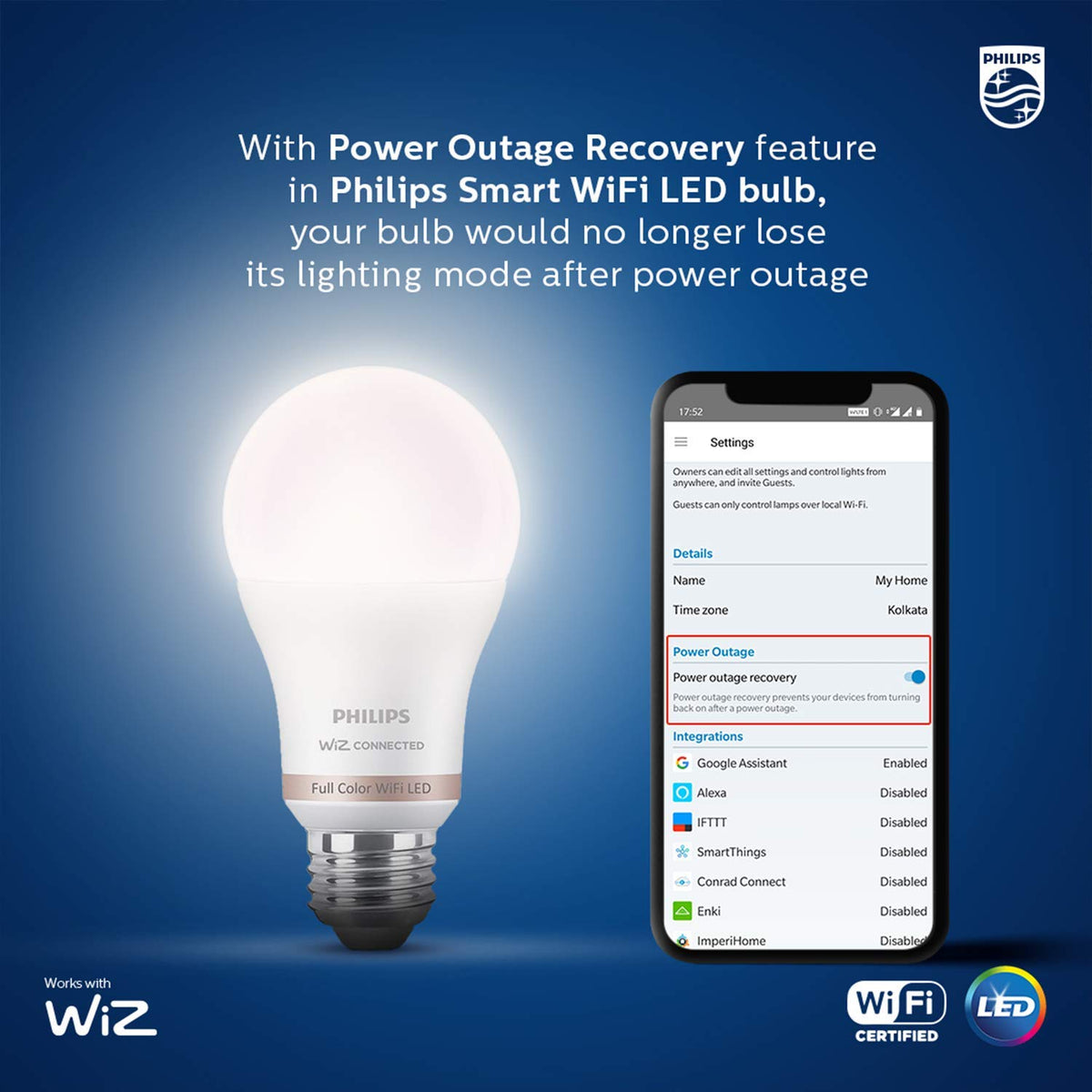 Philips Glint Single Head 9-Watt Smart Wiz Wi-Fi Enabled LED Wall Light/Wall Lamp for Bedroom, Living Room