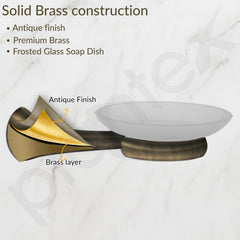 Plantex Smero Pure Brass Glass Soap Holder for Bathroom & Kitchen/Soap Stand/Case/Dish/Bathroom Accessories - Contrive (Rich Antique)-3