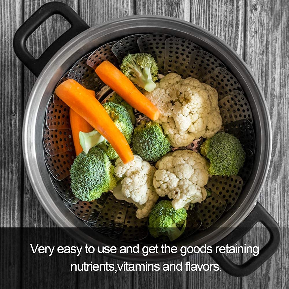 Jig-Tik Vegetable Steamer Basket, Premium Stainless Steel Veggie Steamer Basket - Folding Expandable Steamers to Fits Various Size Pot (6" to 10.5")