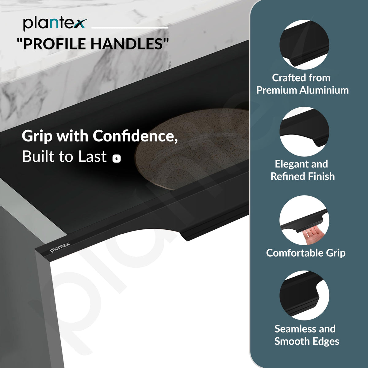 Plantex Profile Handle for Kitchen Cabinet/34 Inch Aluminium Drawer Profile Handle/Wardrobe Pull Handle for Home/Office/Hotel - Pack of 3 (Black) (Model APS-PF-1003)-2