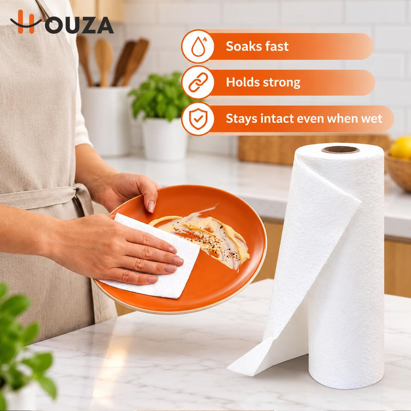 HOUZA Reusable Kitchen Towel Roll | Eco-Friendly Bamboo Kitchen Cleaning Wipes | Soft & Highly Absorbent | Paper Towel & Dishcloth Alternative | 2000 Times Hand Washable | 20 Sheets