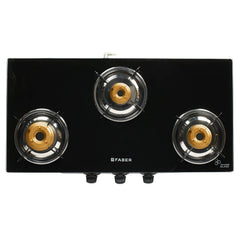 Faber Jumbo SS 3 Brass Burner Cooktop | 1 Jumbo, 1 Medium, 1 Small | Drip Tray | Toughened Glass | SS Finish | Ergonomic