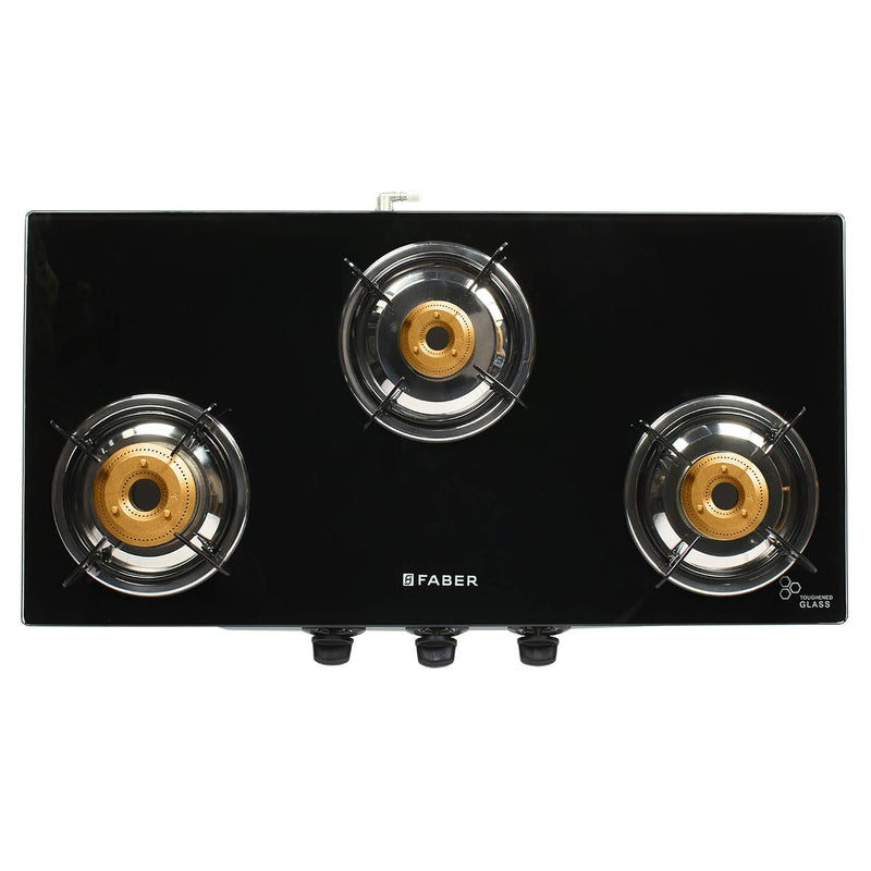 Faber Jumbo SS 3 Brass Burner Cooktop | 1 Jumbo, 1 Medium, 1 Small | Drip Tray | Toughened Glass | SS Finish | Ergonomic