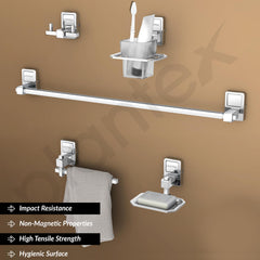 Plantex 304 Grade Stainless Steel Bathroom Accessories Set of 5 - Towel Rod/Hand Napkin Hanger for Wash Basin/Soap Case/Toothbrush Holder/Robe Hook - Darcy (Chrome)-2