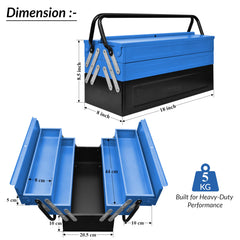 Plantex Metal Tool Box/Tools Box With Large Capacity/Empty Tool Box/Tool Organizer For Carpenter, Garage, And Home Essential Tools - 5 Compartments - (Blue & Black)-3
