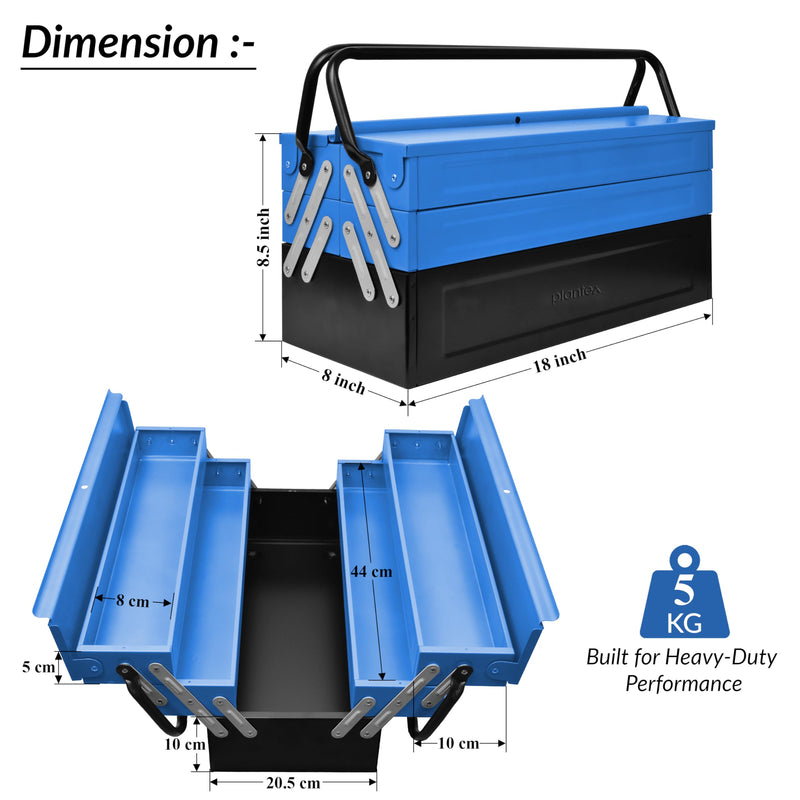 Plantex Metal Tool Box/Tools Box With Large Capacity/Empty Tool Box/Tool Organizer For Carpenter, Garage, And Home Essential Tools - 5 Compartments - (Blue & Black)-3