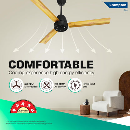 Crompton Energion Niteo 1200 mm BLDC Ceiling Fan | Warm Ambient LED Indicators | Remote Control | BEE 5 Star Energy Rating | Superior Air Delivery | 4 Year Manufacturer Warranty | Light Pinewood
