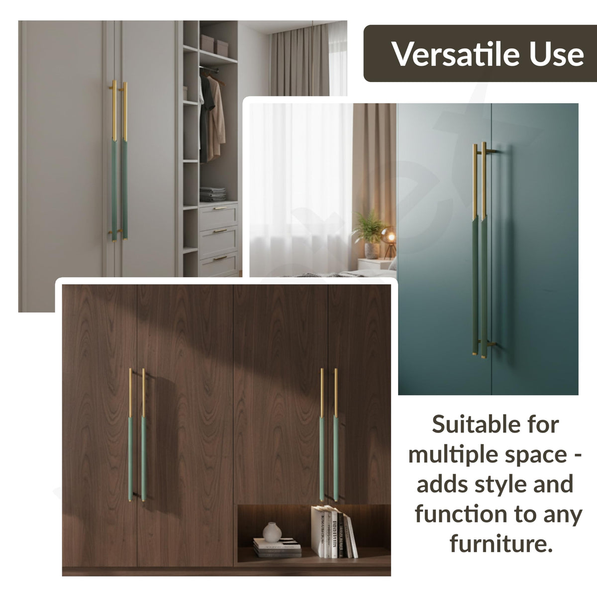 Plantex Stainless Steel & Aluminium Cabinet Handle/600mm Wardrobe Door Handle/Cupboard Pull-Push Handles for Home/Office - Pack of 1 (Green & Gold)-6