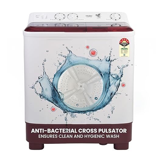 Haier 7 Kg 5 Star Semi Automatic Top Load Washing Machine with Anti Bacterial Cross Pulsator and Spray Function (HTW70-1187BTN, Anti Rat Mesh, Magic Filter, Castors, Burgundy)