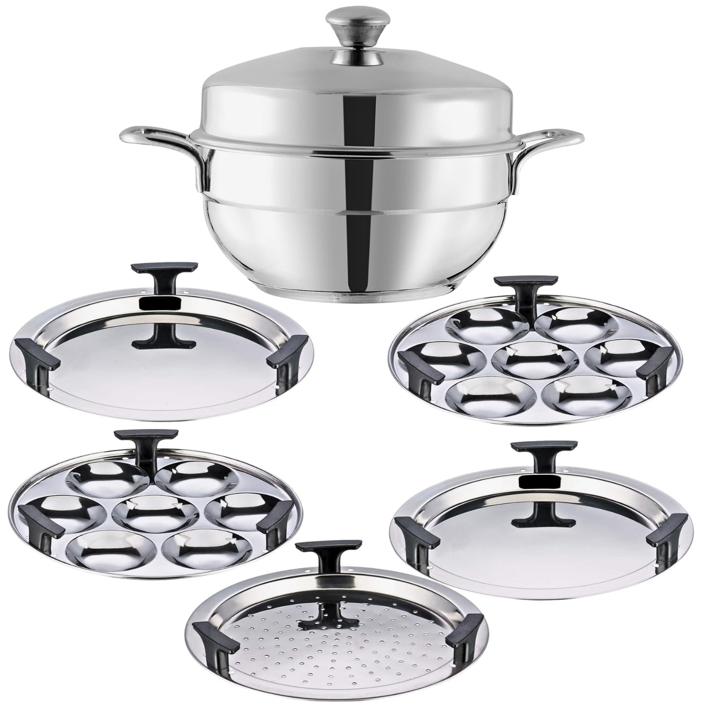 Vinod Gen-Z 1 liter Stainless Steel Multi Kadai with 6 Plates - 19 cm| 2 Idli, 2 Dhokla and 1 Patra Plate | All In One Multi Purpose Kadhai | Induction and Gas Base | Small - 2 Year Warranty
