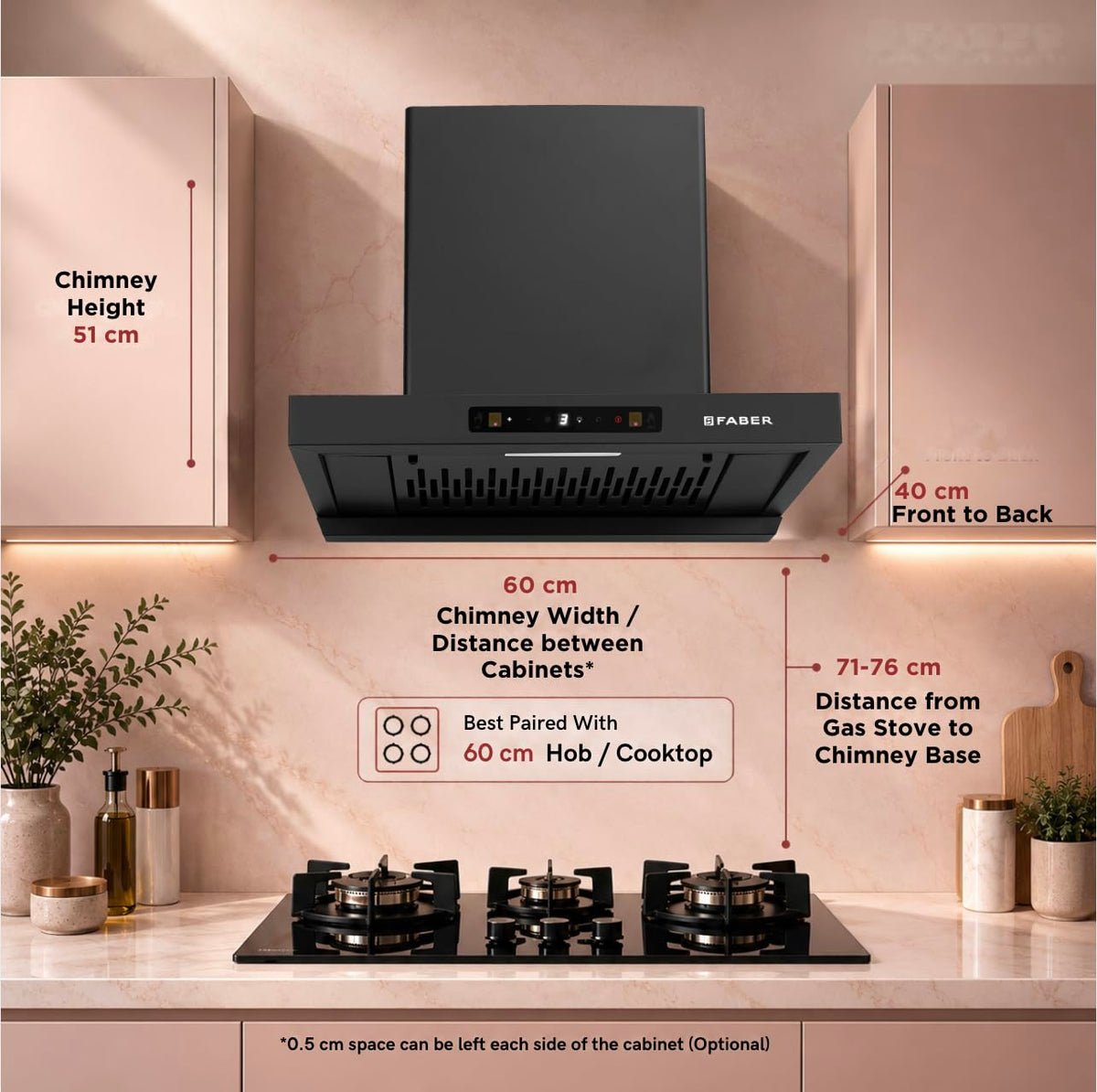 Faber Coral 60cm 1500m³/hr BLDC Autoclean T-Shape Chimney | 9 Speed | Touch & Gesture Control | 12Yr Motor,2Yr Comprehen