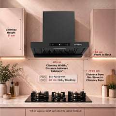 Faber Coral 60cm 1500m³/hr BLDC Autoclean T-Shape Chimney | 9 Speed | Touch & Gesture Control | 12Yr Motor,2Yr Comprehen