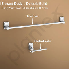 Plantex 304 Grade Stainless Steel Bathroom Accessories Set of 5 - Towel Rod/Hand Napkin Hanger for Wash Basin/Soap Case/Toothbrush Holder/Robe Hook - Darcy (Chrome)-5