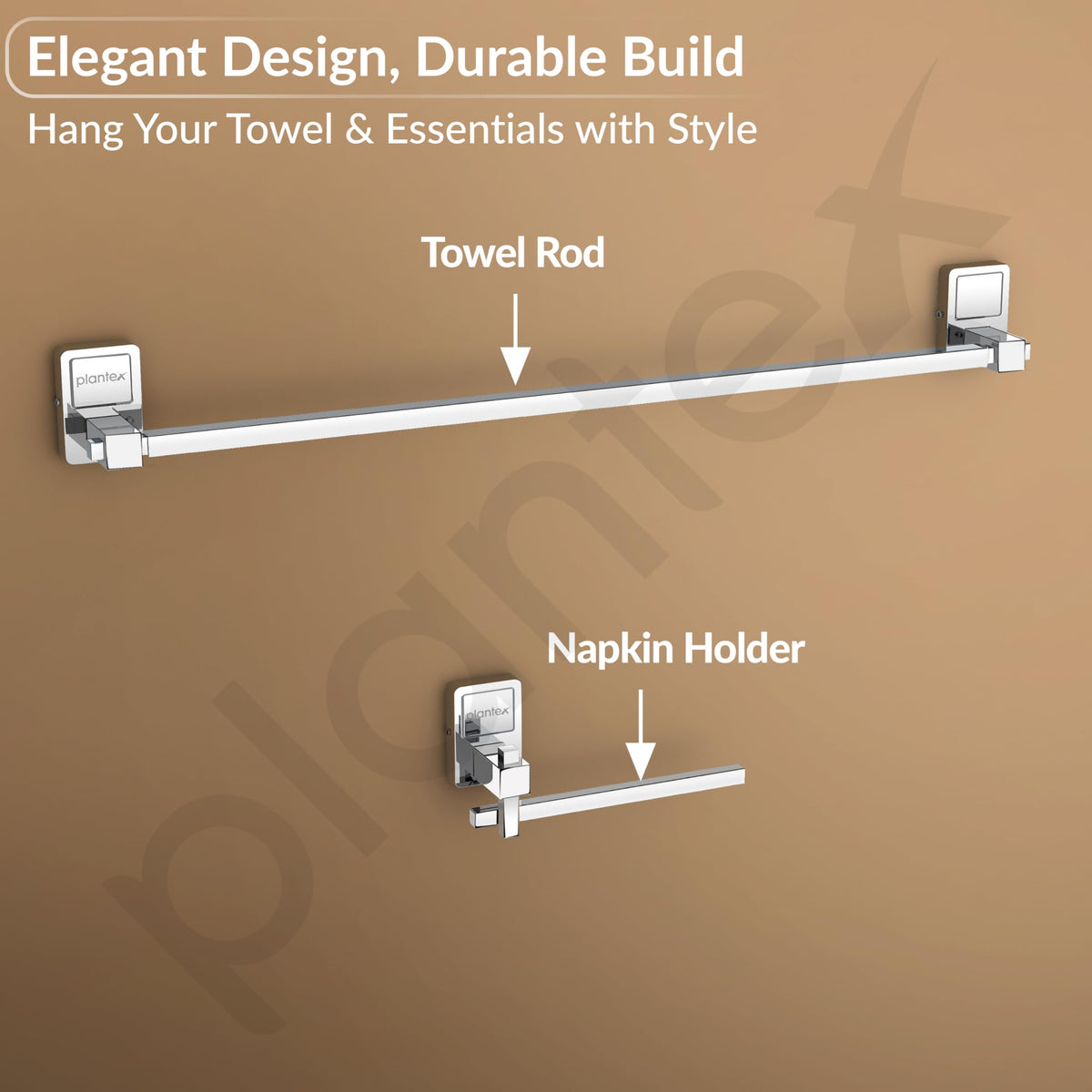 Plantex 304 Grade Stainless Steel Bathroom Accessories Set of 5 - Towel Rod/Hand Napkin Hanger for Wash Basin/Soap Case/Toothbrush Holder/Robe Hook - Darcy (Chrome)-5