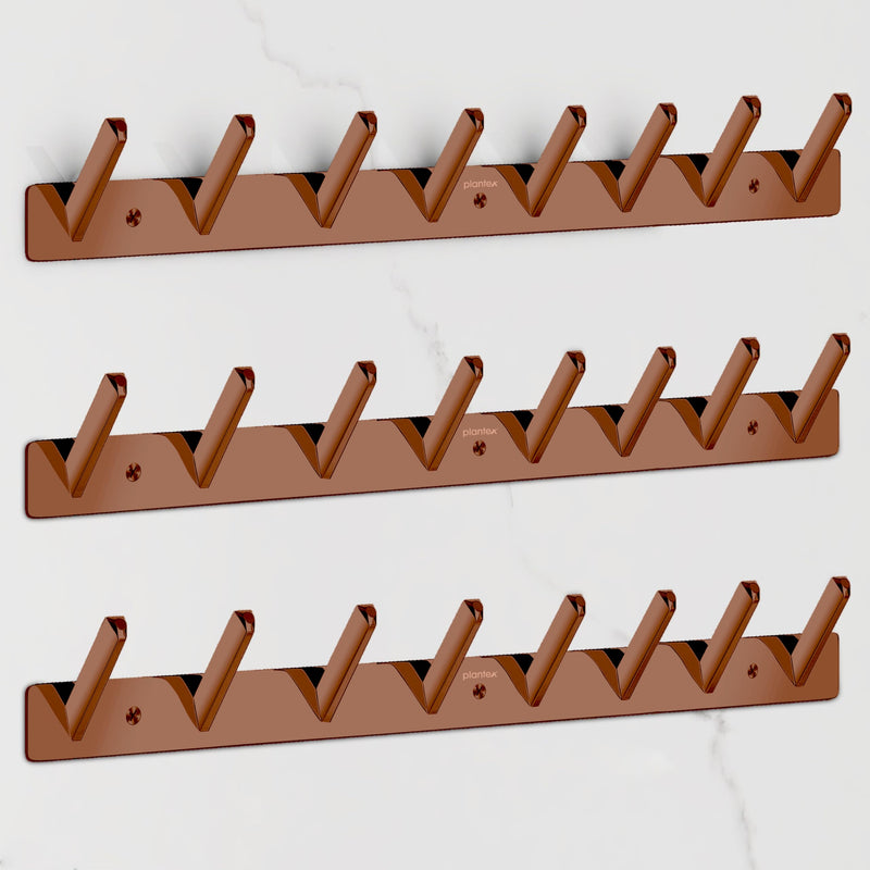 Plantex Wall Hooks for Hanging Cloth/Stainless Steel Towel Hangers/Bathroom Robe Hooks/Door Hangers/Square Wall Hook/Hook Rail for Hanging Keys - 8 Hooks (Pack of 3, PVD Rose Gold)-1