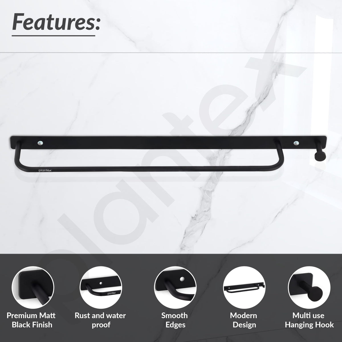 Plantex Towel Holder for Bathroom/Stainless Steel 24 inch Towel Rod/Towel Bar/Towel Hanger/Bathroom Accessories -Pack of 1 (Black)-2