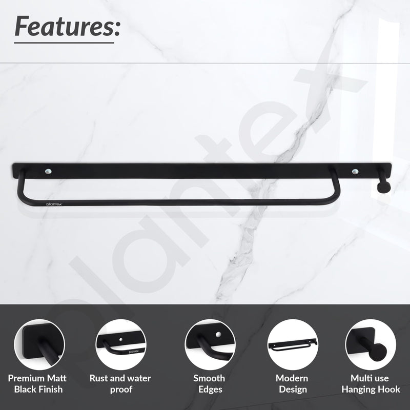 Plantex Towel Holder for Bathroom/Stainless Steel 24 inch Towel Rod/Towel Bar/Towel Hanger/Bathroom Accessories -Pack of 1 (Black)-2