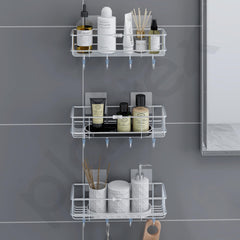 Plantex Stainless Steel Self Adhesive Shelf/Multipurpose Bathroom Shelf with Hooks/Towel Holder/Rack/Bathroom Accessories Set/Bathroom Organiser Without Drill - Pack of 3 (Chrome)-6