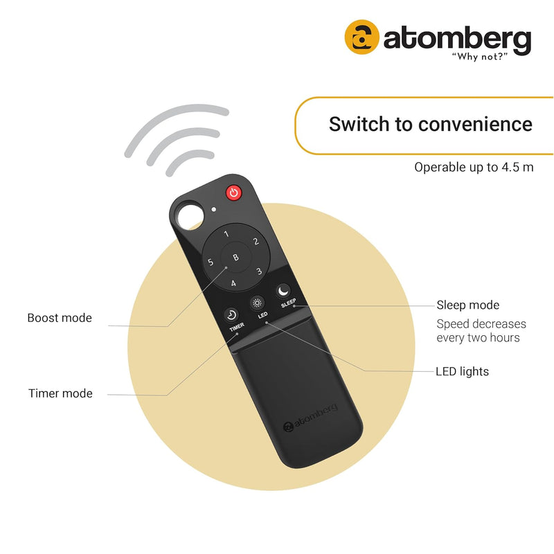 atomberg Renesa 1200mm BLDC Ceiling Fan with Remote Control | BEE 5 star Rated Energy Efficient Ceiling Fan | High Air Delivery with LED Indicators | 3 Year Warranty (Ivory & Black)