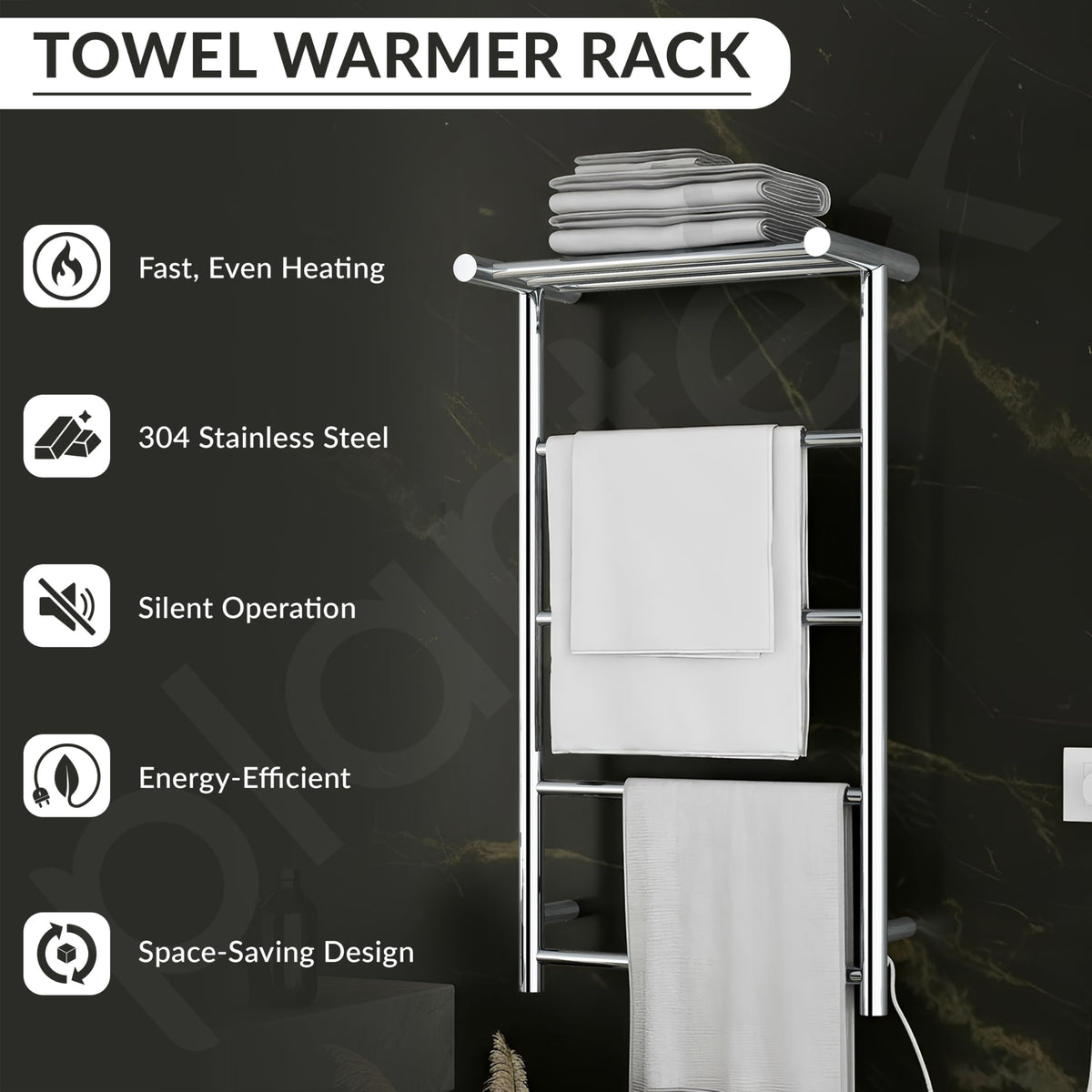 Plantex /304 Grade Stainless Steel Electric Heated Towel Rail for Bathroom/4-Bar Wall Mounted Towel WarmerTowel Bar/Fast Heating & Rust Proof - (Chrome, 900mm X 500 X 250mm)-2