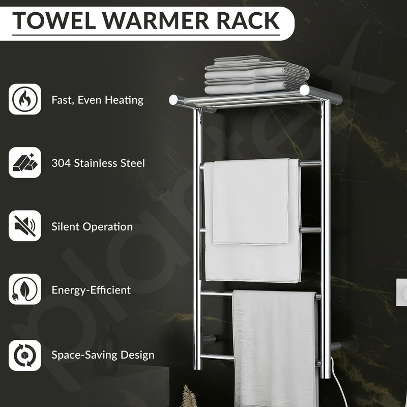 Plantex /304 Grade Stainless Steel Electric Heated Towel Rail for Bathroom/4-Bar Wall Mounted Towel WarmerTowel Bar/Fast Heating & Rust Proof - (Chrome, 900mm X 500 X 250mm)-2