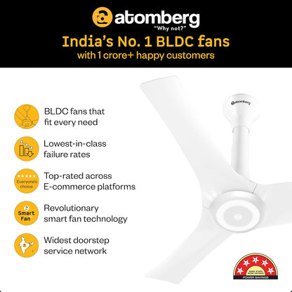 atomberg Aris Starlight BLDC Ceiling Fan 900mm Best-in-class Air Delivery Smart IoT Remote Silent Operation LED Underlight | BEE 5star | 3 Year Warranty Stellar Black (Marble White)