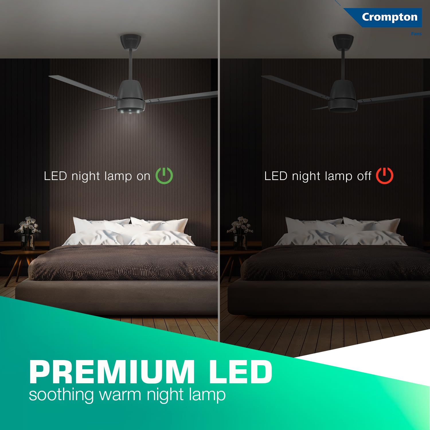 Crompton Energion Niteo 1200 mm BLDC Ceiling Fan | Warm Ambient LED Indicators | Remote Control | BEE 5 Star Energy Rating | Superior Air Delivery | 4 Year Manufacturer Warranty | Matte Grey