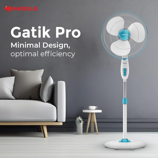 Havells Gatik Pro 400mm Pedestal Fan| 120 Ribs Guard for Safety| Smooth Oscillation| Heavy Base| ISI Marked | 2 Year Warranty | Blue