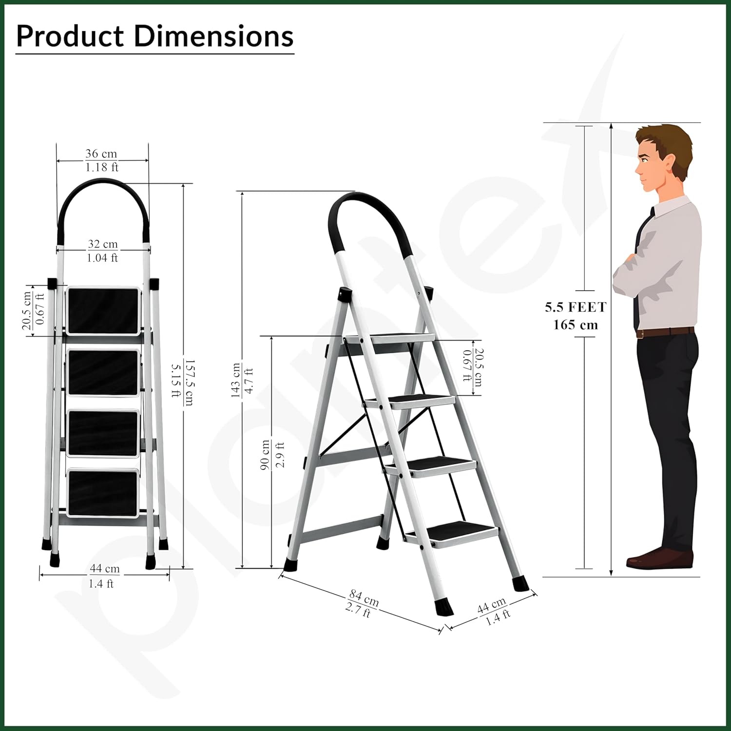 Plantex Ladder for Home 4 Steps/Foldable Ladder with Anti-Skid Wide Steps (30L x 20W cm)/Strong D-Shape Pipe with X-Support for More Stability/5 Year Warranty(Apex-White)