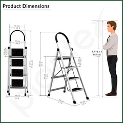 Plantex Ladder for Home 4 Steps/Foldable Ladder with Anti-Skid Wide Steps (30L x 20W cm)/Strong D-Shape Pipe with X-Support for More Stability/5 Year Warranty(Apex-White)