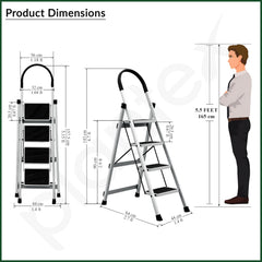 Plantex Ladder for Home 4 Steps/Foldable Ladder with Anti-Skid Wide Steps (30L x 20W cm)/Strong D-Shape Pipe with X-Support for More Stability/5 Year Warranty(Apex-White)-2