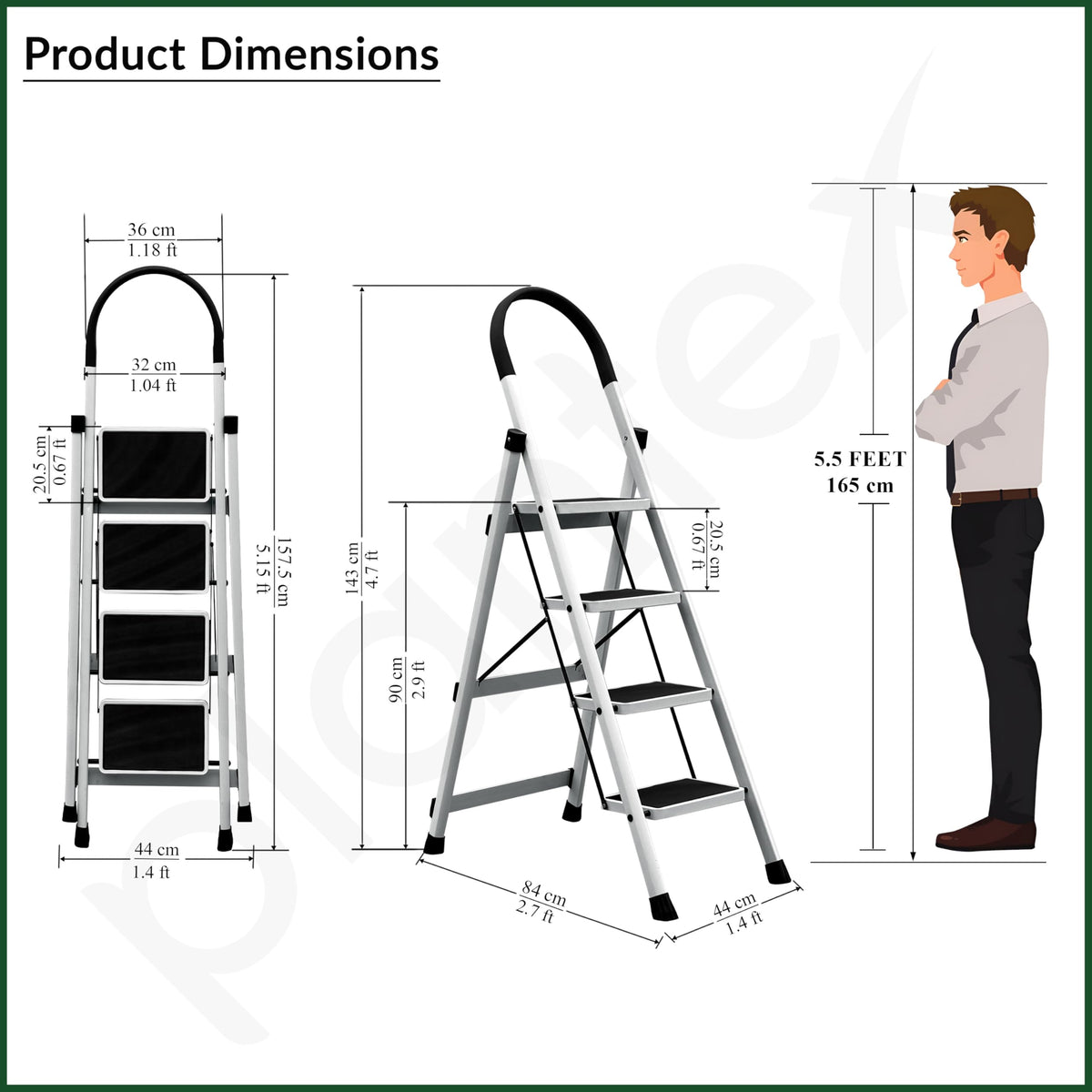 Plantex Ladder for Home 4 Steps/Foldable Ladder with Anti-Skid Wide Steps (30L x 20W cm)/Strong D-Shape Pipe with X-Support for More Stability/5 Year Warranty(Apex-White)