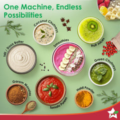 Wonderchef Vista Mixer Grinder | 4 Multi-purpose Jars | 750W | Sharp Stainless-steel Blades | For Masalas, Chutneys, Fresh Fruit Juices | 3-Speed Control | Advanced Safety Features | 2-Year Warranty