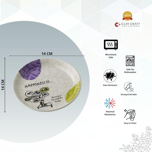 Clay Craft Fine Ceramic Happiness is Urmi Delight Snack Plates Set of 4 Piece(Multicolor) Plates for Snacks, Pasta, and More