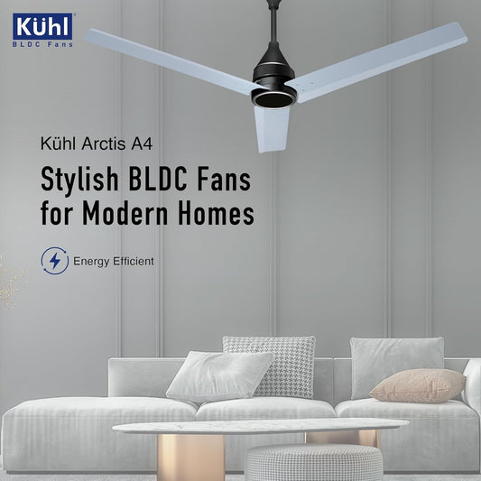 KUHL Arctis A4 1200 mm BLDC 65% Power Saving BLDC Ceiling Fan With Remote | BEE 5 Star Rated & ISI Marked | High Air Flow | 5 Year Warranty on Motor | Silver Mist