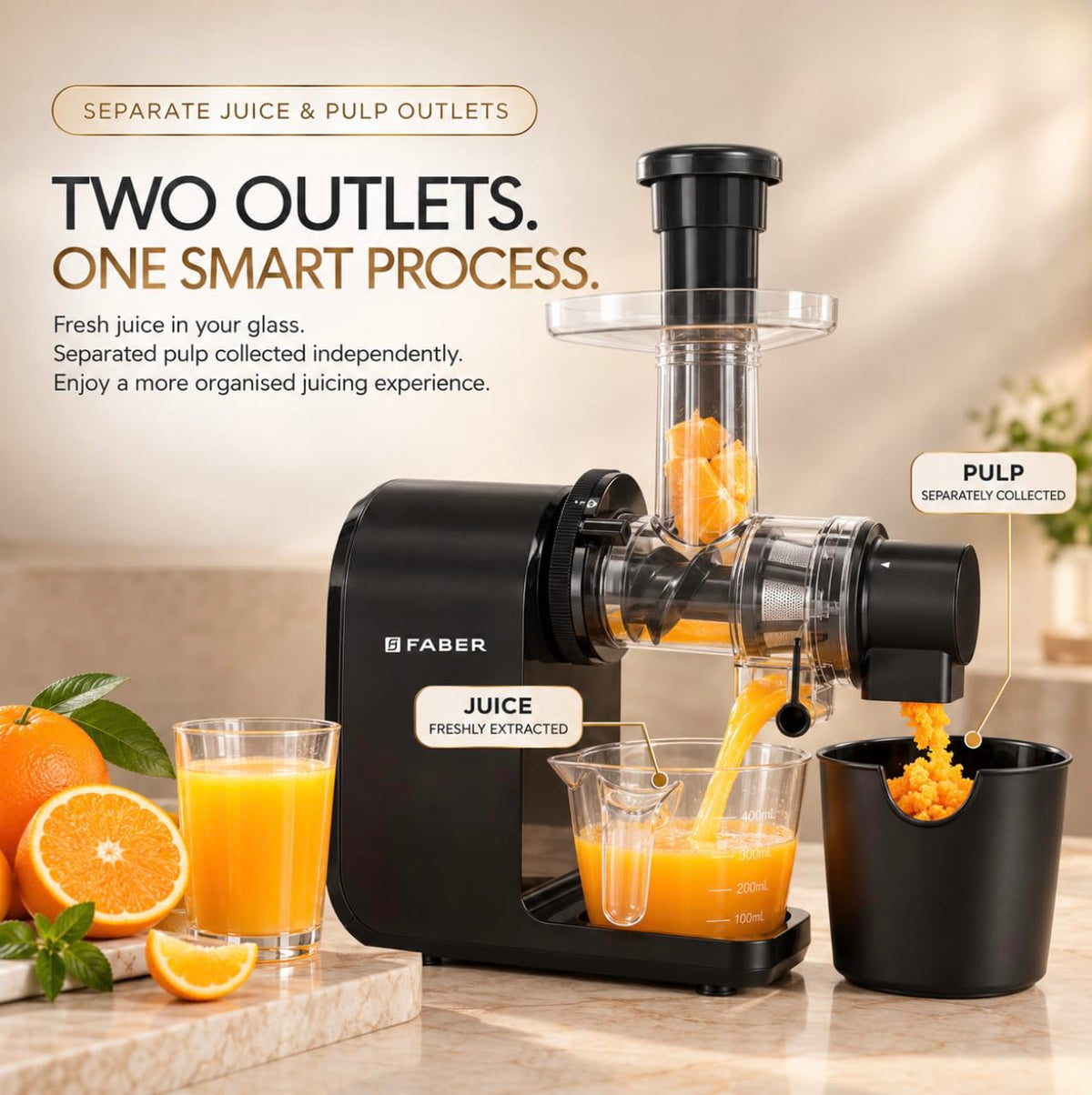 Faber FSJ NutriSip 150 Cold Press Slow Juicer | 200 Watts Motor| Safety Protection System|Low Vibration|SS 304 Mesh Filt