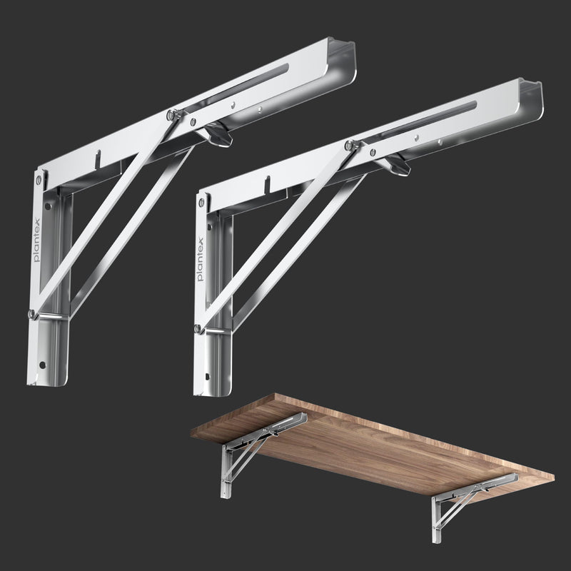 Plantex Heavy Duty 16 Inch Foldable Shelf Bracket/Stainless Steel Multipurpose Bracket/L Bracket/Space Saving Wall Bracket for Shelf/Folding Table Bracket for Home & Office (Pack of 2, Chrome)-1