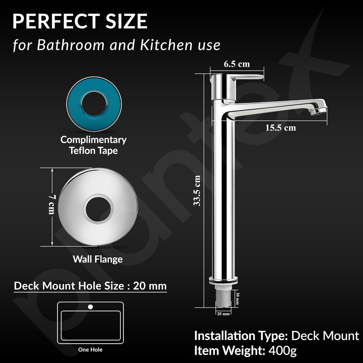 Plantex Pure Brass High Neck Pillar Cocke/Tall Body Pillar Cock for Basin with Teflon Tape/Tap for Wash Basin with 7 Year Warranty - (Alpha, Chrome)-4