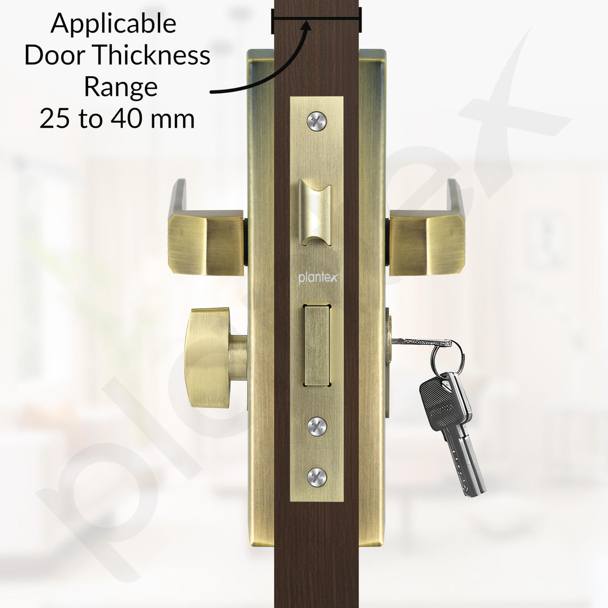 Plantex Stainless Steel Door Lock Handle Set/ 6-Lever Lock Mechanism with 3 Years of Warranty/Mortise Lock with 3 Keys, Brass Lock Body & Cylinder - (DTM-661, Brass Antique)-3