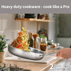 Hawkins Pro 26 cm Shielded Nonstick Triply Frying Pan, Fry Pan with Stainless Steel Handle and Glass Lid, Silver (PSNF26G)