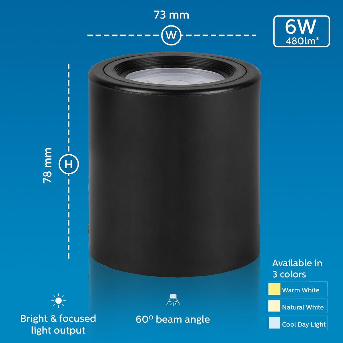 Philips 6W Surface Mounted LED Spot Light (Pack of 6) (Warm White, B0CVH5Y68H)