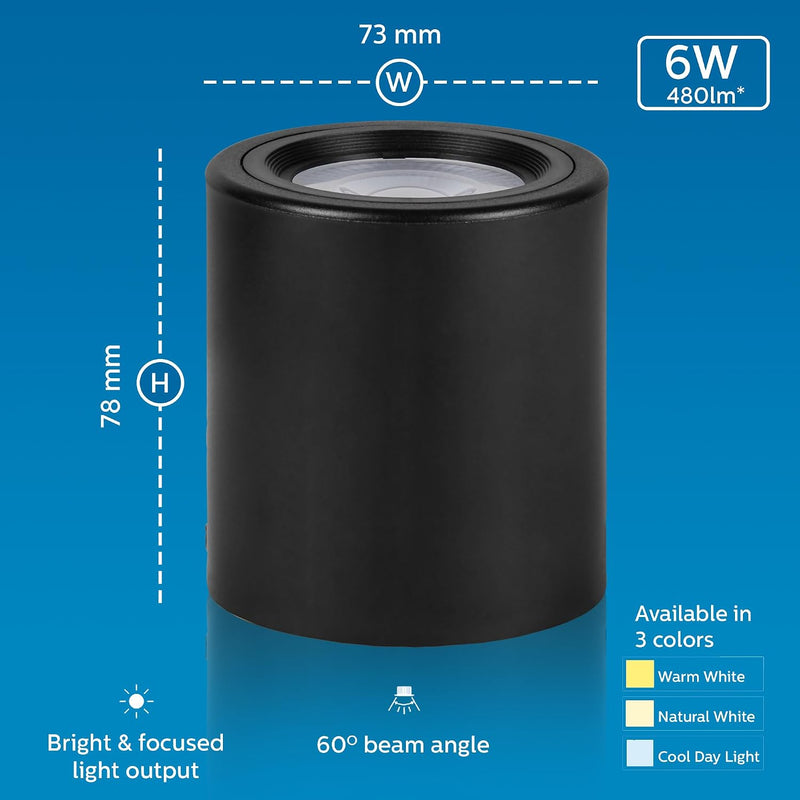 Philips 6W Surface Mounted LED Spot Light (Pack of 6) (Warm White, B0CVH5Y68H)