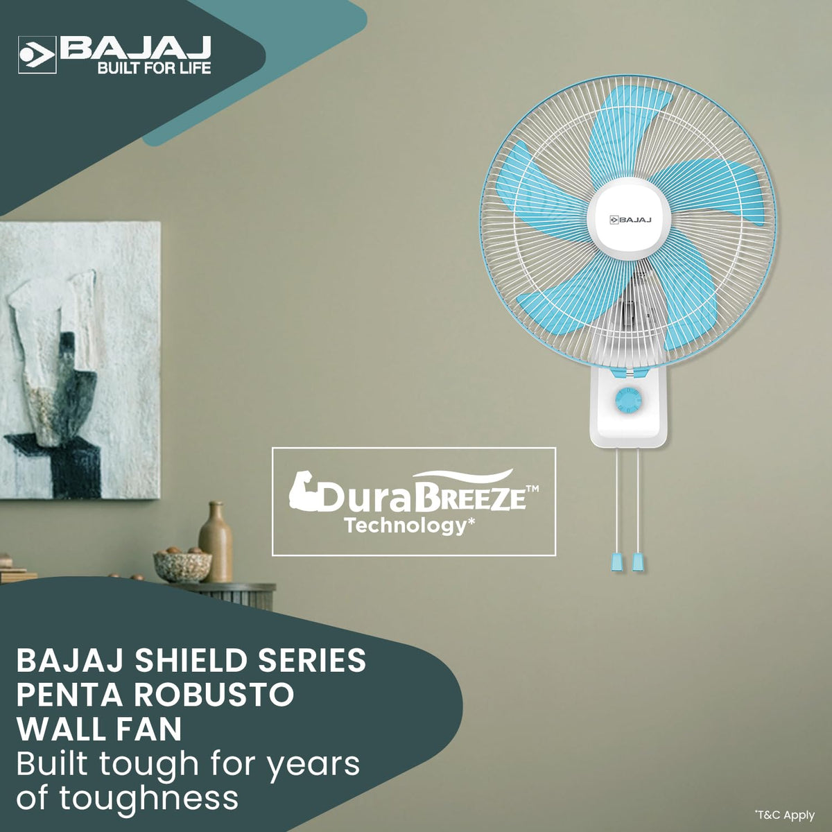 Bajaj Penta Robusto 400MM Oscillating Wall Fan for Home
