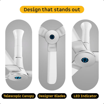 atomberg Studio+ 1200mm BLDC Ceiling Fan with Remote Control | BEE 5 star Rated Energy Efficient Ceiling Fan | High Air Delivery with LED Indicators | 3 Year Warranty (Marble White)