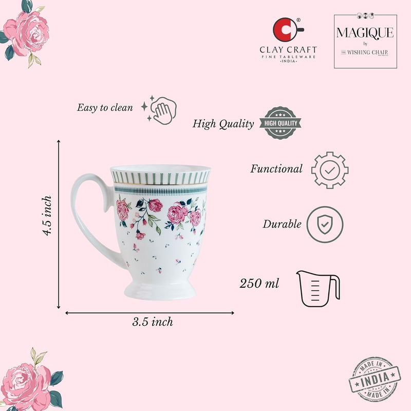 Magique by The Wishing Chair x ClayCraft : Portrait of a Rose Ceramic Coffee Mug – 300 ml | Handcrafted Floral Design Cup | Elegant Lightweight Tea Mug | Dishwasher Safe | Ideal Gift for Loved Ones