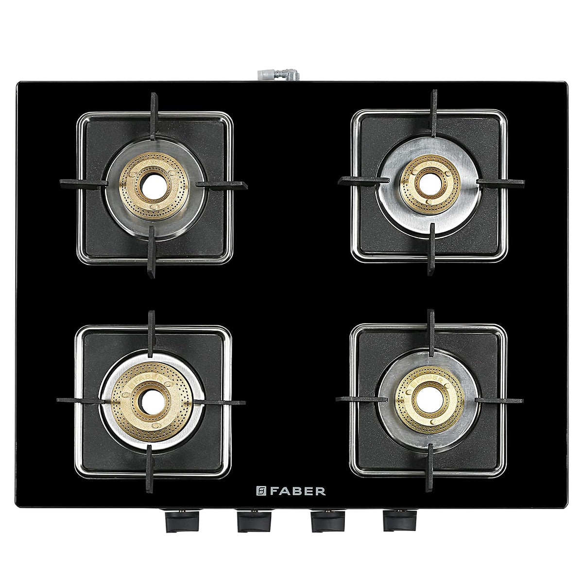 Faber Glass Top 4 Burner Gas Stove (Hob Cooktop Pearl 4BB BK) with Jumbo Burner, Diamond Coated Pan Support, Manual Igni